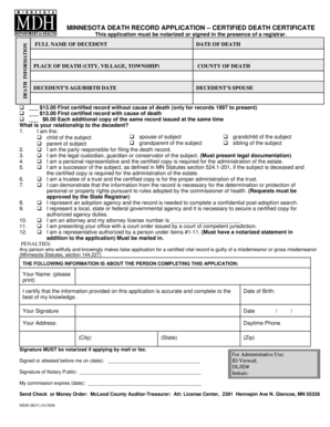 Minnesota Death Record Application
