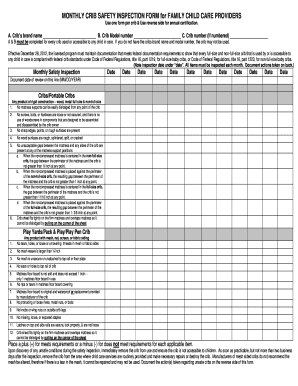 Monthly Crib Safety Inspection Form for Family Child Care Providers