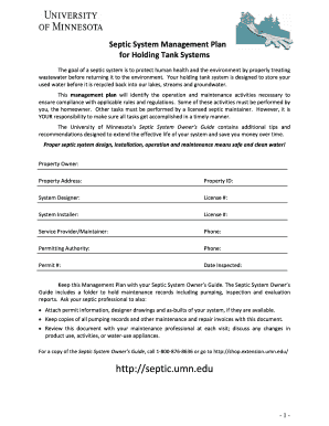 Septic System Management Plan for Holding Tank Systems