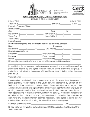 Planet fitness waiver form for minors pdf - 2013-14 COTS Medical Waiver and Permission Slip for Youth - chsaviour