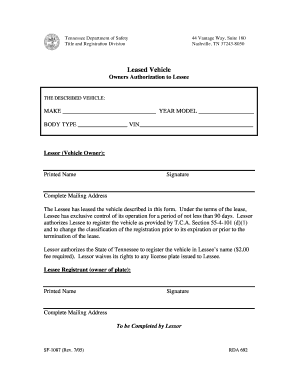 Tennessee Leased Vehicle Authorization