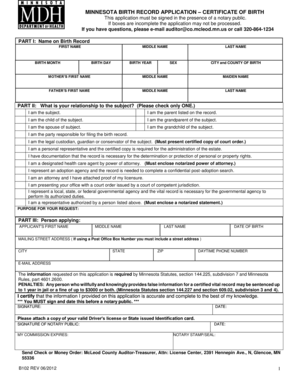 Minnesota Birth Record Application