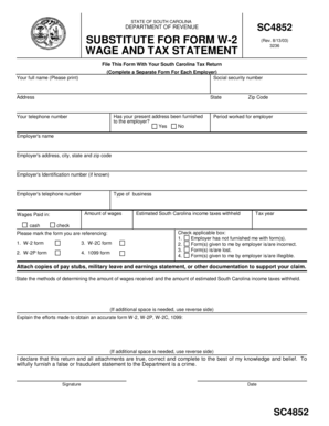 South Carolina Wage and Tax Statement