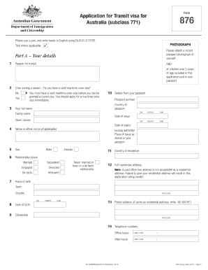 Australia Transit Visa Application Form 876