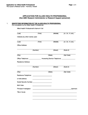 Allied Health Professional Application Form