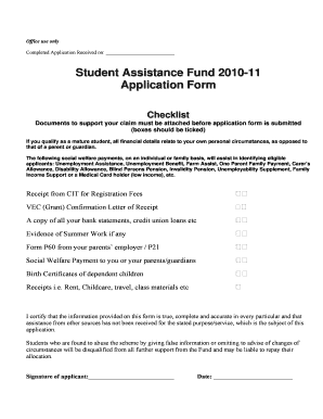 Student Assistance Fund Application Form