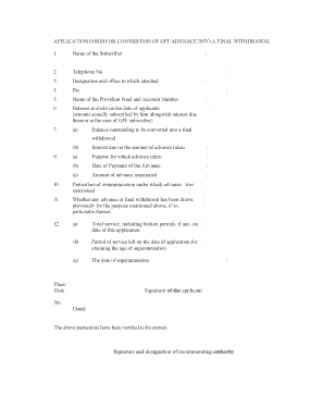 Application Form for GPF Advance Conversion
