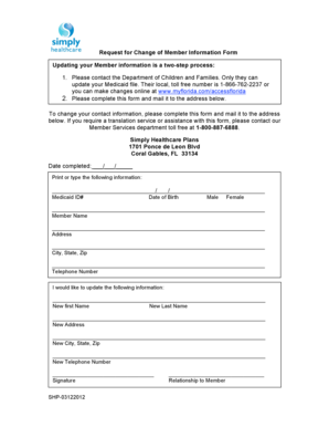 Request for Change of Member Information Form