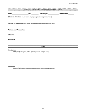 Learning Cycle Lesson Plan Template