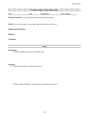 Inductive Inquiry Lesson Plan Format