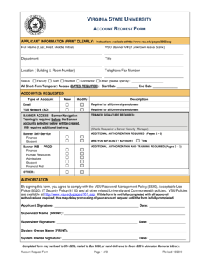 Virginia State University Account Request Form