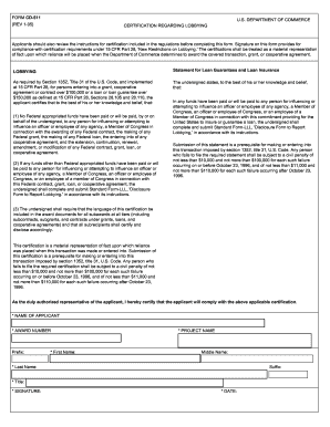 US Department of Commerce Lobbying Certification Form CD-511