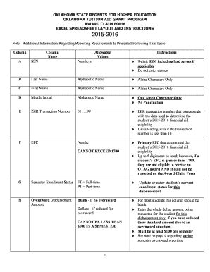 Oklahoma Tuition Aid Grant Award Claim Form
