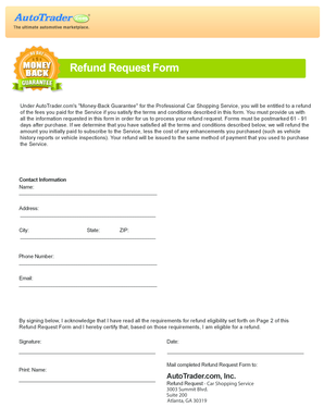AutoTrader Money-Back Guarantee Refund Request Form