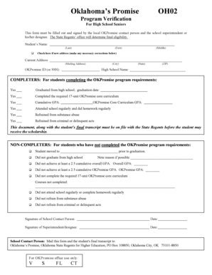 Oklahoma’s Promise Program Verification Form