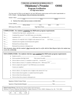 Oklahoma’s Promise Program Verification Form