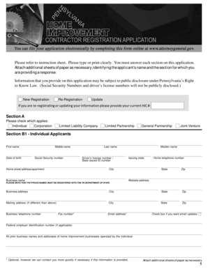 Pennsylvania Home Improvement Contractor Registration Form