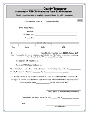 VIN Clarification Form 2290 Schedule 1