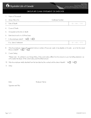 Group Life Claim Statement of Employer