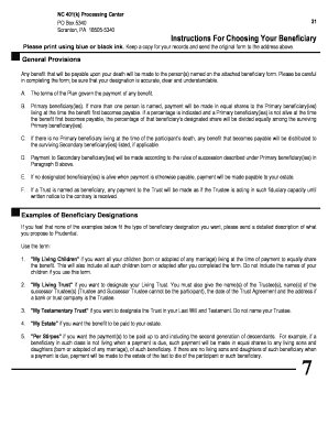 NC 401(k) Beneficiary Designation Form