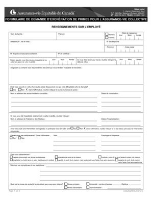 Formulaire de demande d’exonération de primes pour l’assurance-vie collective