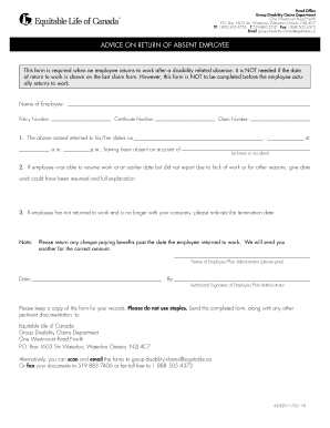 Employee Return to Work Form