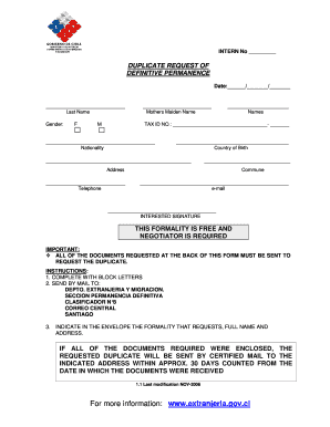 Chile Duplicate Request for Definitive Permanence