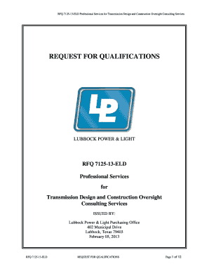 Request for Qualifications (RFQ) for Transmission Design and ... - lpandl ci lubbock tx