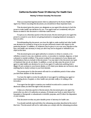 California Durable Power Of Attorney For Health Care