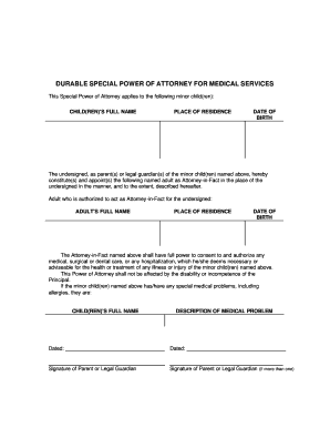 Durable Special Power of Attorney for Medical Services