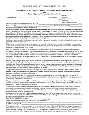 Trans-Union Customs Service Power of Attorney