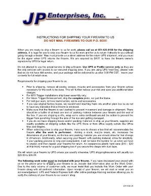 Firearm Shipping Instructions and Work Order