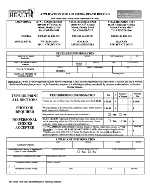 Florida Death Record Application