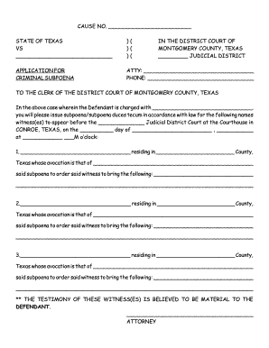 Criminal Subpoena Application