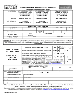 Florida Death Record Application