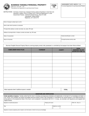 Indiana Business Tangible Personal Property Assessment Form