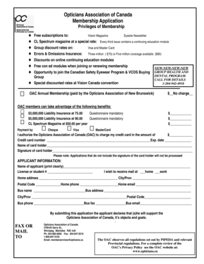 Opticians Association of Canada Membership Application