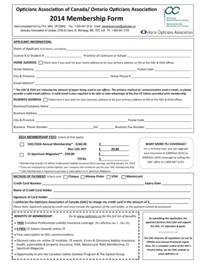 Opticians Association of Canada Membership Form