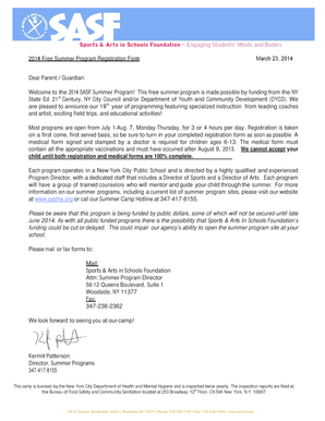 2014 Free Summer Program Registration Form