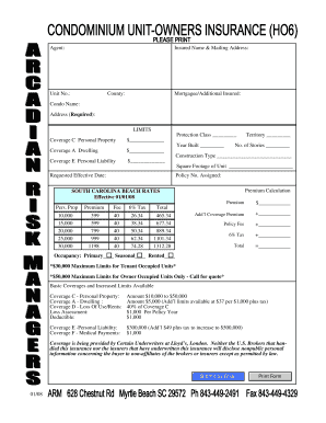 South Carolina Beach Condo Insurance Application