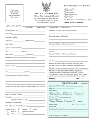 Thailand Visa Application Form