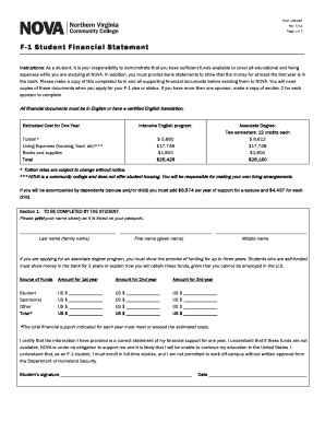 F-1 Student Financial Statement