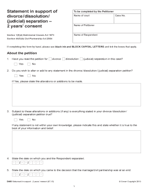 UK Divorce/Dissolution Statement in Support