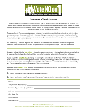 Vote NO On 1 Campaign Statement of Public Support
