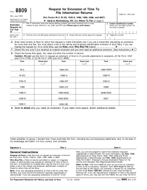 IRS Form 8809 Request for Extension of Time