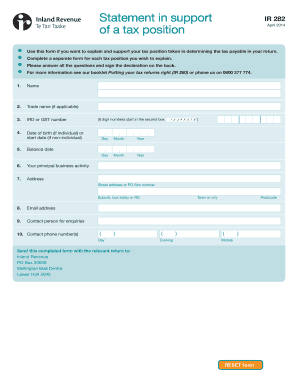 Statement in Support of Tax Position IR 282