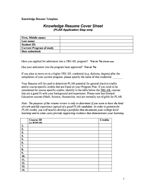 Knowledge Resume Cover Sheet