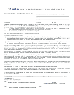 General Agency Agreement Appointing a Customs Broker