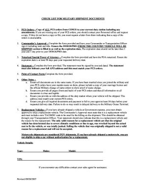 Military Shipment Documents Checklist