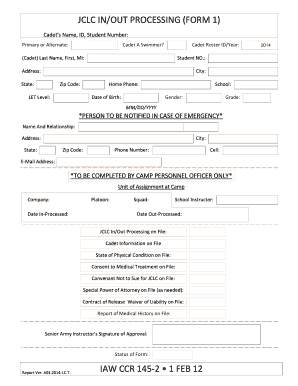 JCLC Cadet Information and Consent Forms